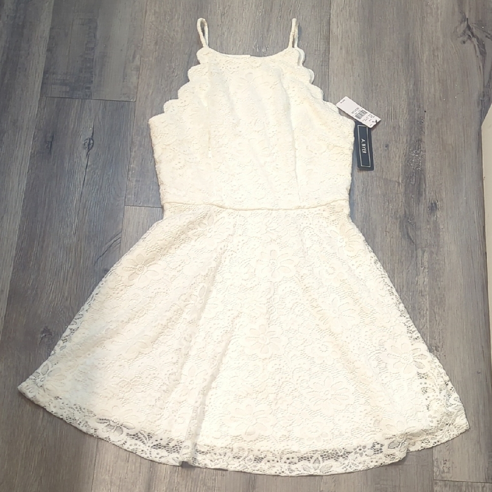 A Byer White Halter Floral Lace A-Line Dress NWT